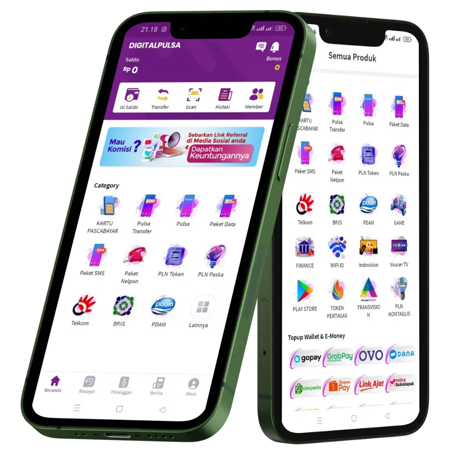 Tampilan aplikasi Digital Pulsa di dua ponsel